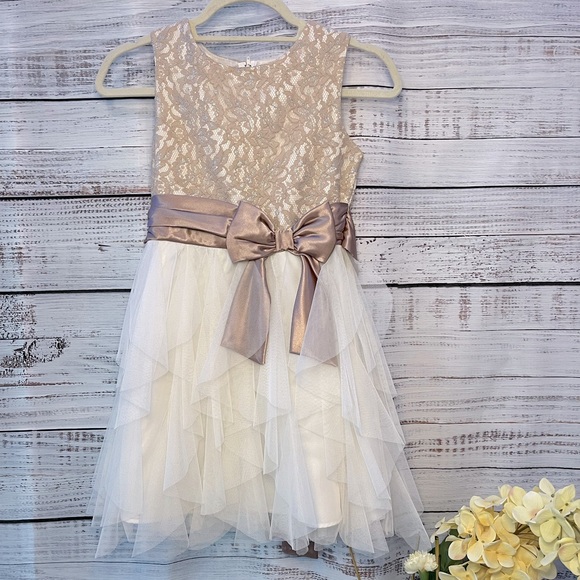 Rare Editions Other - Tan Formal Dress with Tulle Skirt | Size 10